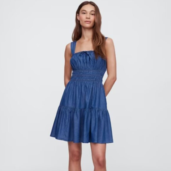 GAP Smocked Tie-Front Mini Dress - Picture 1 of 7